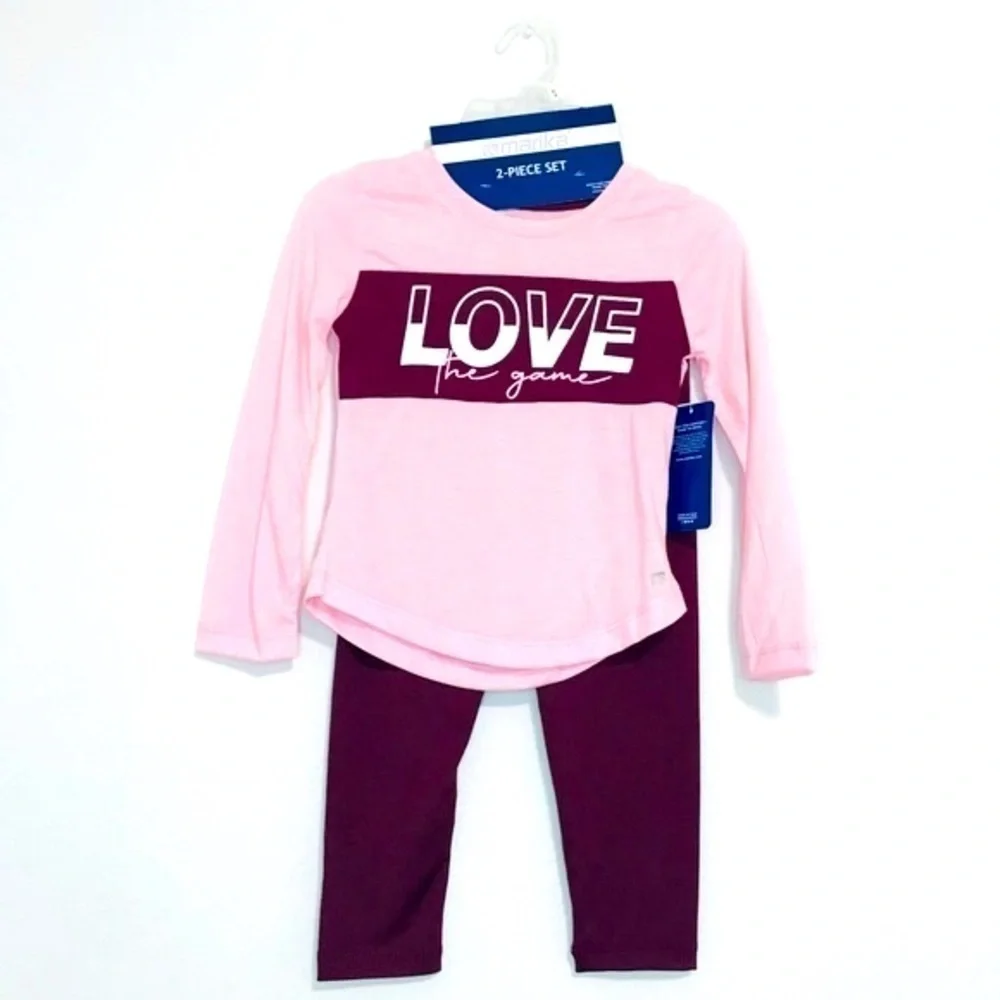 New! Marika Girls Love the Game Long Sleeve Tee Leggings 2-Piece Active Set